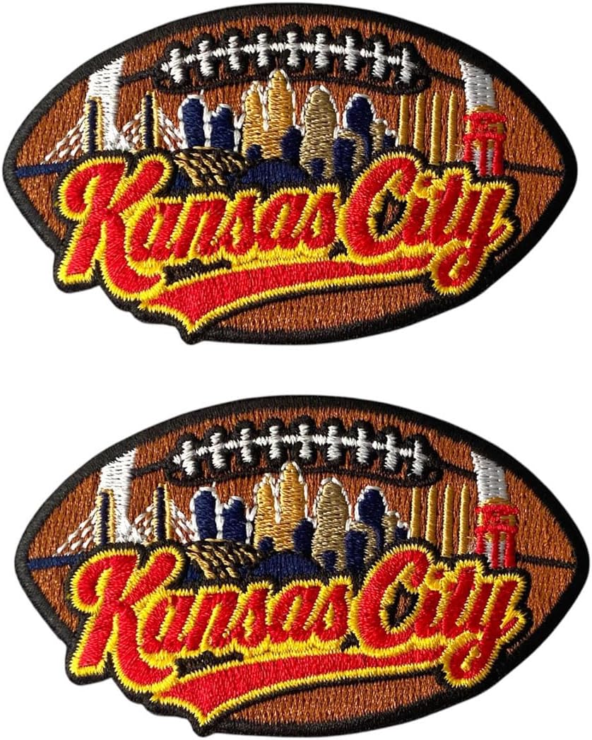 2 PCS Kansas City On Ball Word Patch Embroidered Iron On Patches for Decorate Craft Clothes