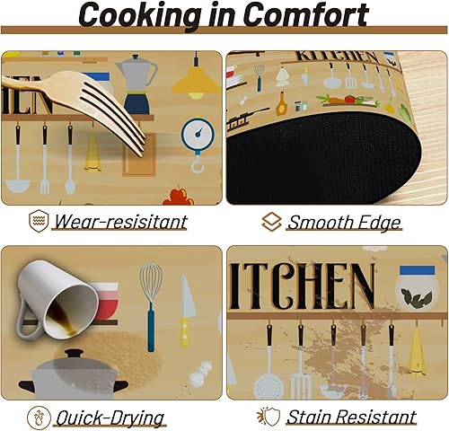 Miniatura 3 de Alfombras y tapetes de cocina antideslizantes, lavables, 2 piezas de alfombra de cocina para la parte delantera del fregadero, alfombra acolchada de