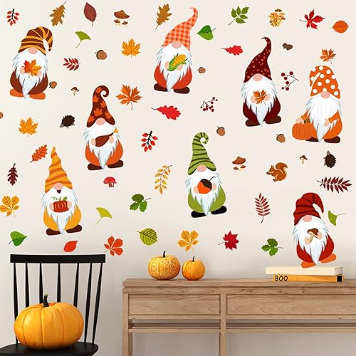 Miniatura 4 de 123 calcomanías de pared de gnomos de otoño, calcomanías de pared de Acción de Gracias, hojas de arce de otoño, decoración de pared, calcomanías de