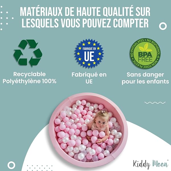 KiddyMoon Balles Colorées Plastique ∅7Cm pour Piscine Enfant Bébé Fabriqué en EU - 4