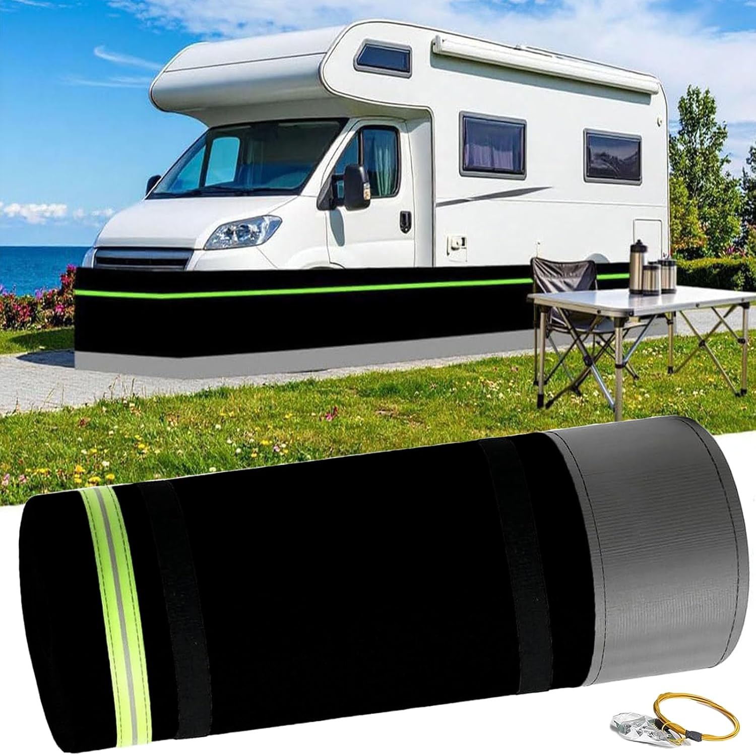 rv skirting for Winter Heavy Duty All-Weather, Windproof & Waterproof with Steel Mesh - Easy 5-Min Install, Reflective Strips for Travel Trailers, 5th Wheels, Motorhomes,H 3.2 FT,L 85 FT