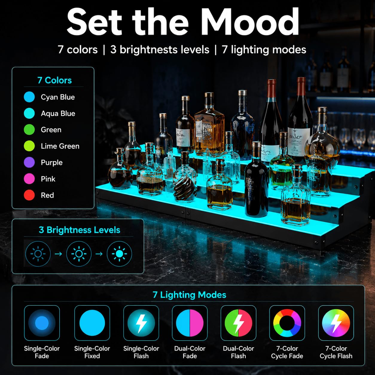 Étagère à 3 niveaux pour bouteilles de liqueur à LED 81,3 cm