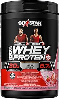 Whey Protein Powder, Six Star 100% Whey Protein Plus, Whey Protein Isolate & Peptides, Lean Protein Powder for Muscle Gain, Whey Isolate Protein Shake, Strawberry, 2 lbs