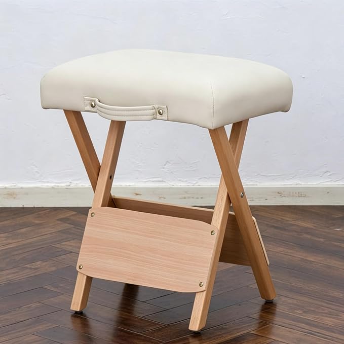 Silla plegable de madera para salón y spa color crema miniatura 2