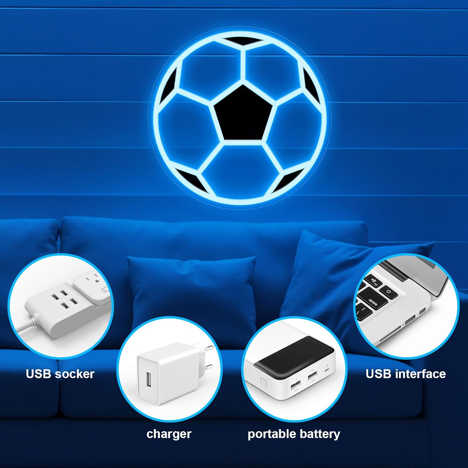 Soccer Neon Sign, Dimmable LED Football Neon Light for Wall Decor, Powered by USB Neon Sign Sports Light Up Sign for Teenager Girls Room Bedroom Kids Holiday Decor