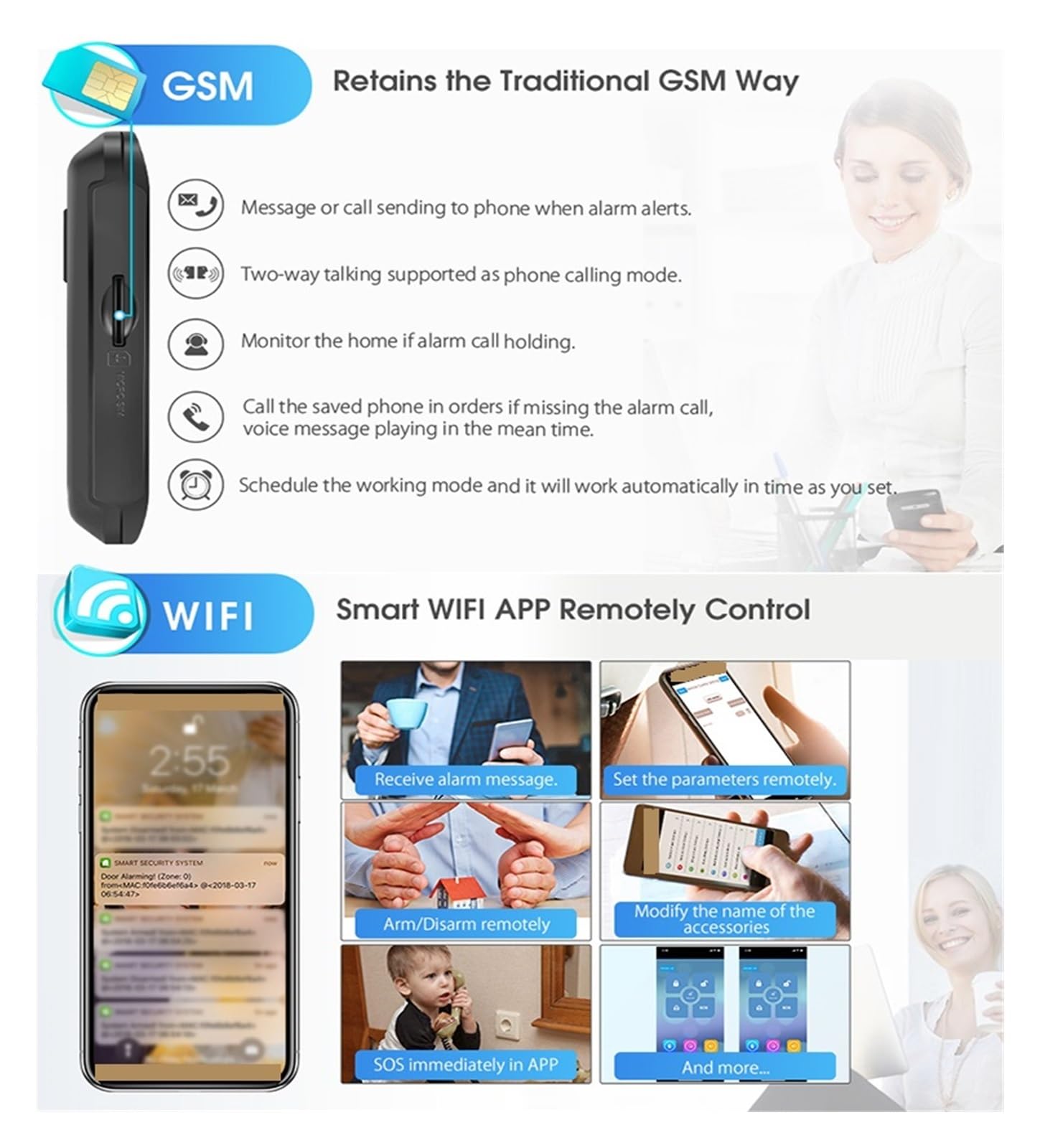 Sistema di Allarme di Sicurezza Domestica, Smart Alarm gsm di Allarme antifurto Sicurezza Domestica con sensore Movimento e App IP Carema TUYA Compatibile