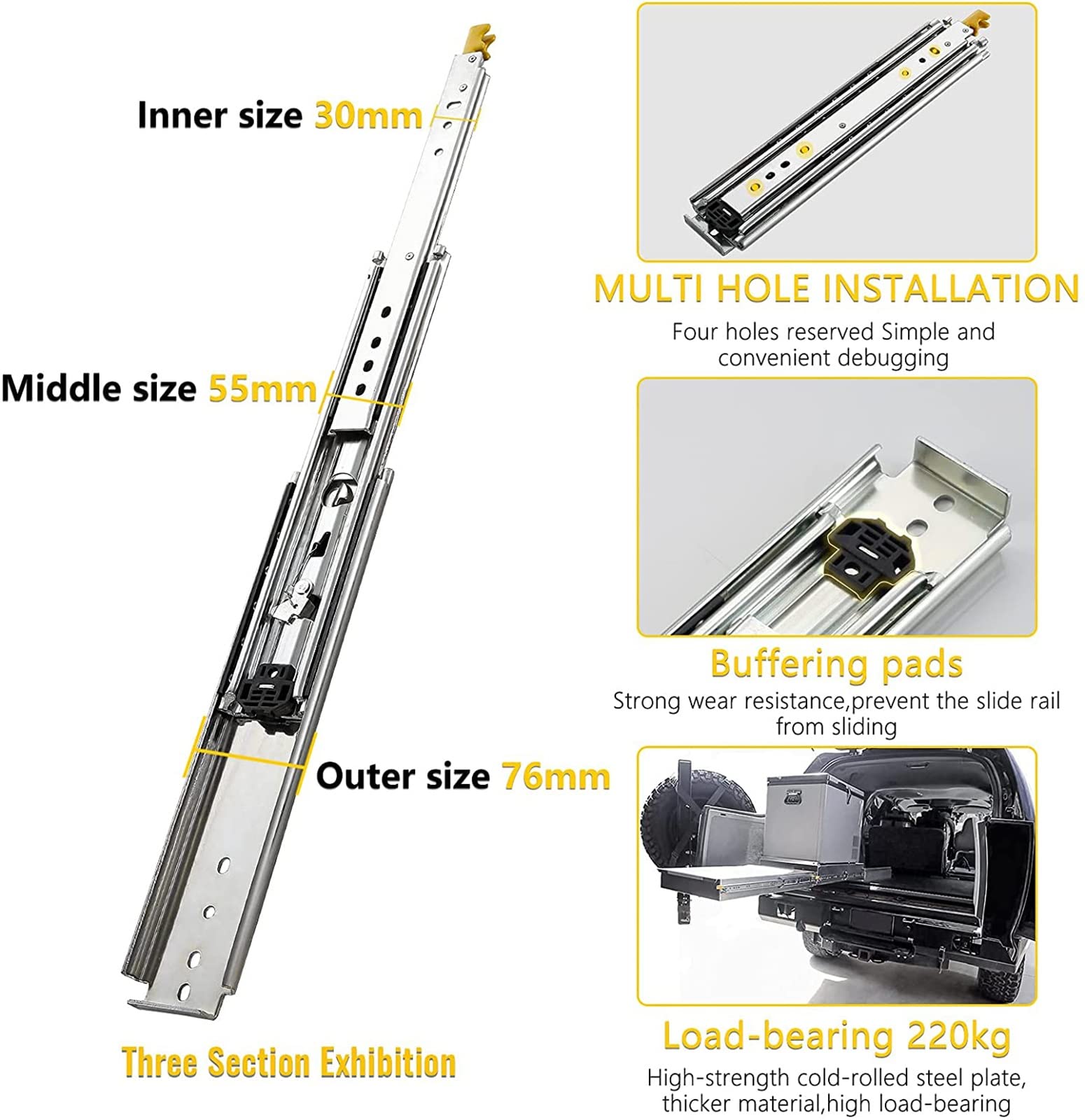 Corredores de cajón resistentes de 1200 mm con bloqueo de bolas de metal, extensión completa, capacidad de 120 kg, 1 par, ideal para un deslizamiento suave y máximo apoyo (tamaño: 400 mm/16 pulgadas)