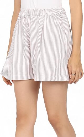 Alan Jones Clothing Women's Striped Cotton Easy Shorts | 100% Cotton Casual Shorts