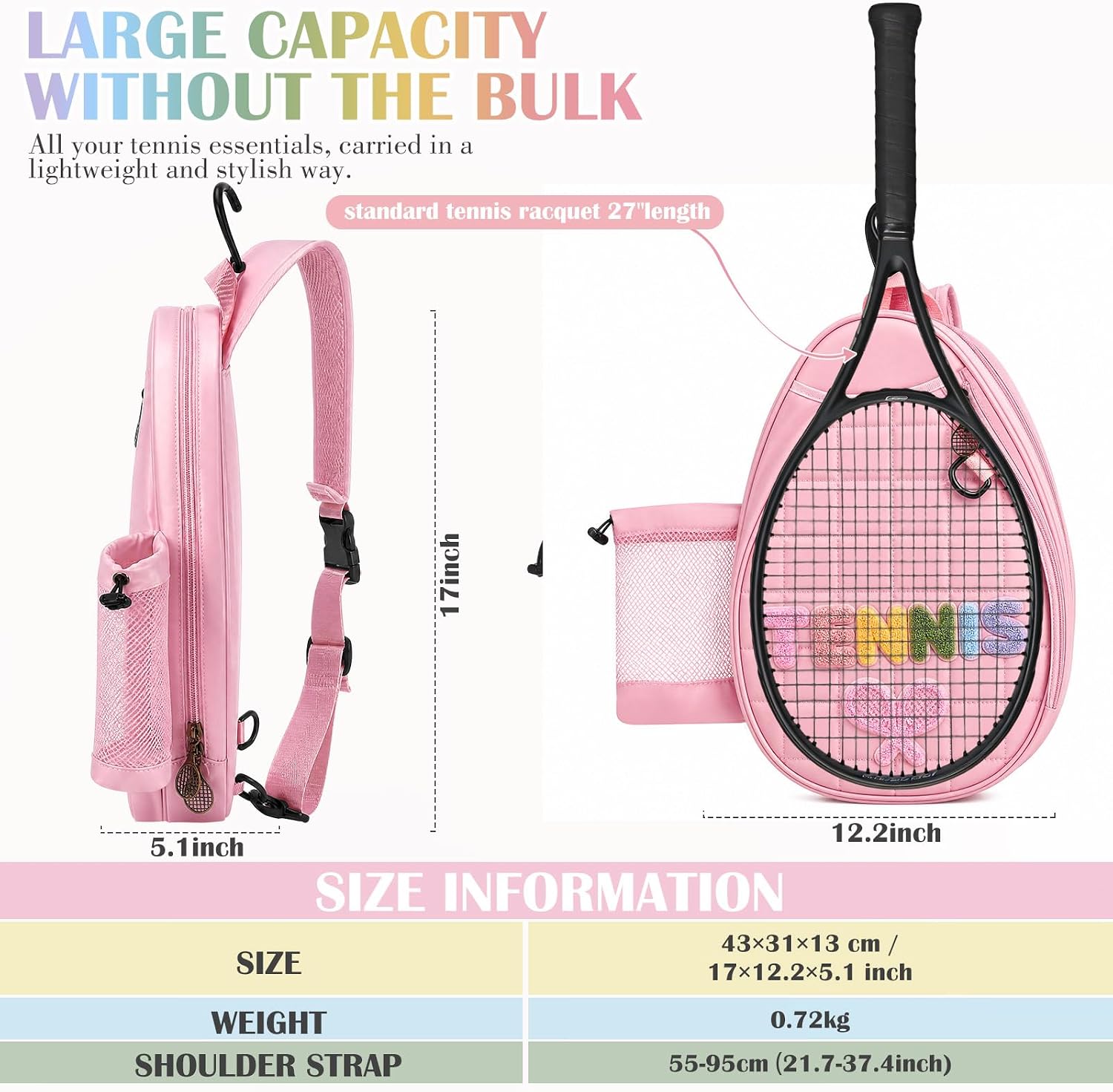 Simgoing Tennis Racket Bag for Women & Girls, Large Water-Resistant Crossbody Bag, Compatible with Tennis Racket, Badminton Racquets