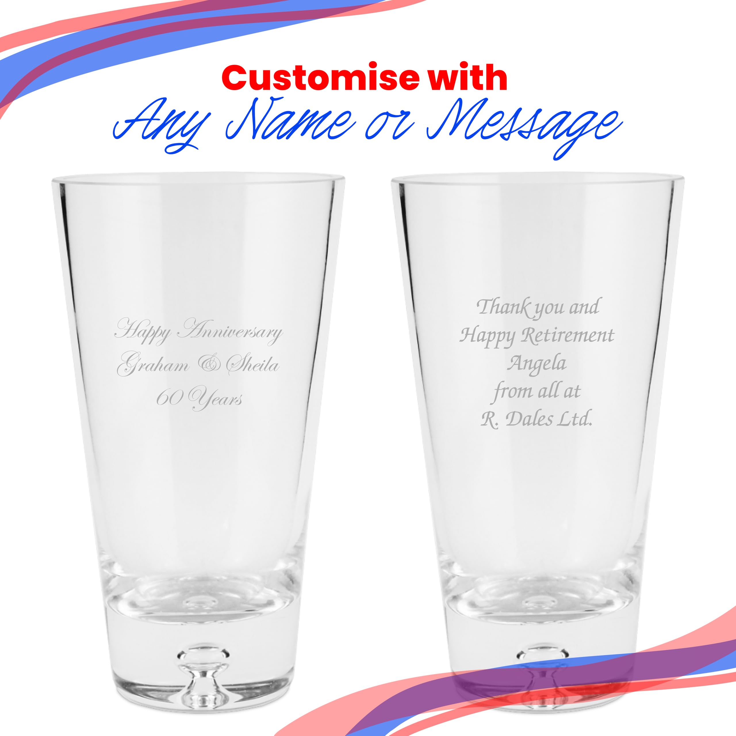 Jarrón cónico con base de burbujas grabado personalizado de 18 cm, personalizable con cualquier nombre o mensaje, caja de regalo incluida, grabado con láser, recuerdo a medida para boda, cumpleaños
