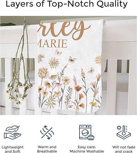 Miniatura 49 de Mantas de bebé personalizadas – Regalos personalizados para bebé con nombre para niñas – Suave, ligera y para regalar (mariposa 155) Mariposa
