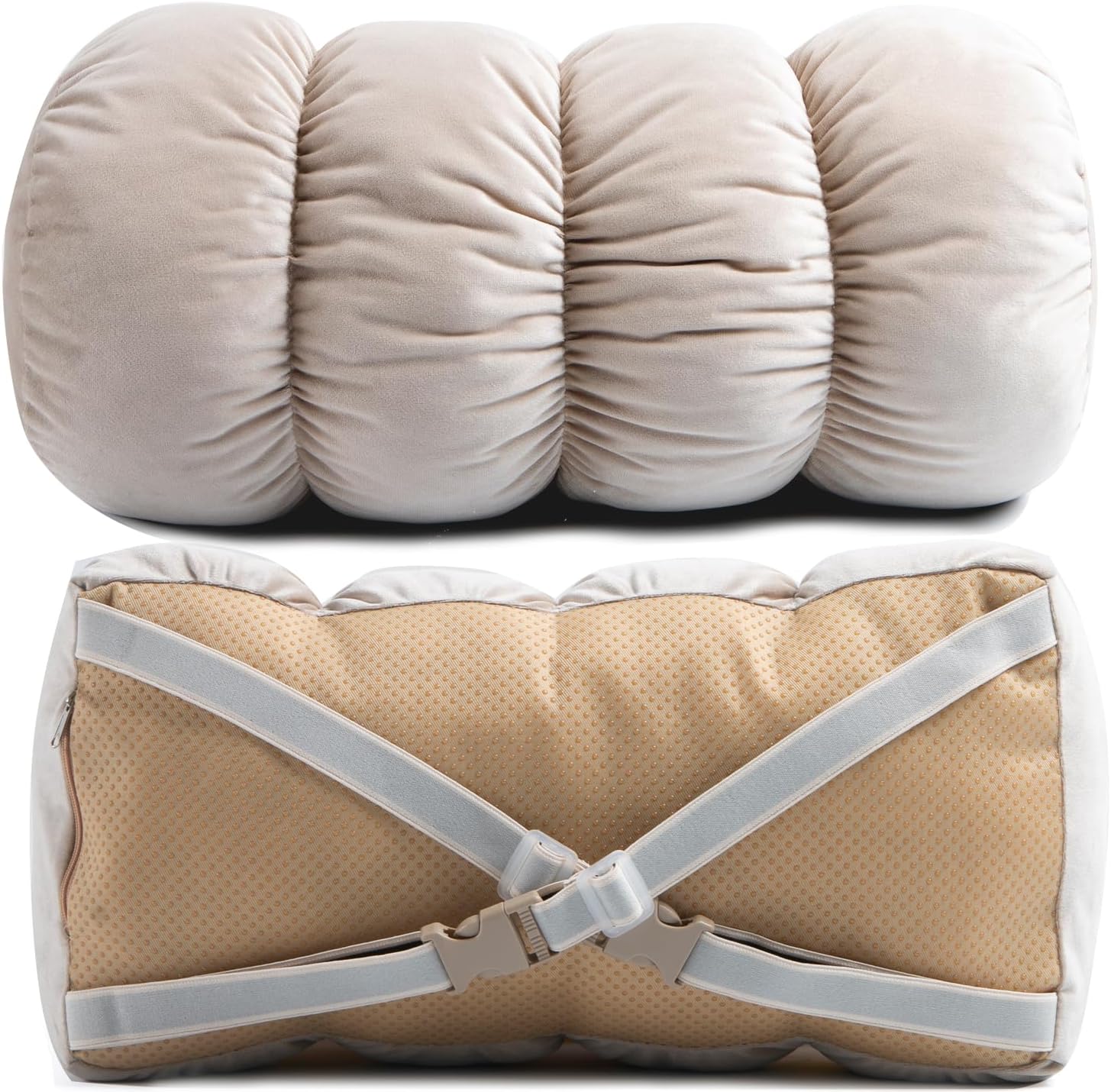 ALIBO Fluffy Nonslip Low Back Lumbar Support Half Moon Bolster Roll Bubble Pillow for Office Chair Recliner D Shaped Roll Car Seat Back Support Cushion with Adjustable Straps
