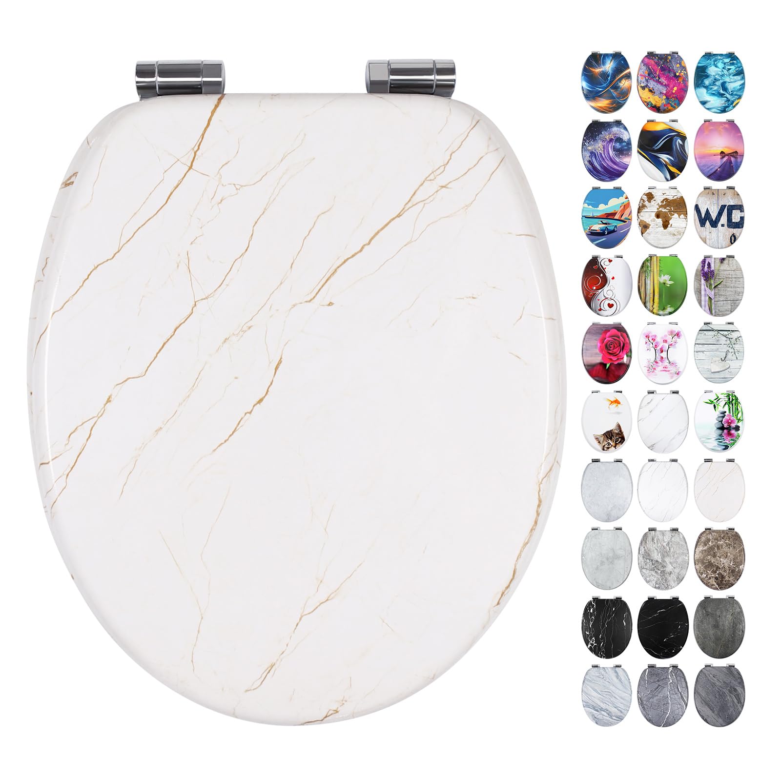Fanmitrk Wooden Toilet Seat-Durable MDF Toilet Seat Soft Close Marble Effect(Marble11)