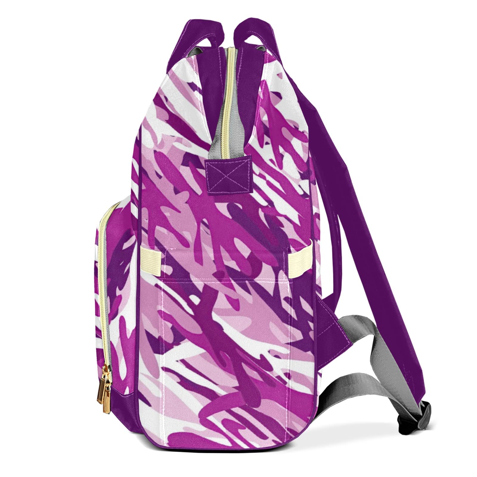 Purple Camouflage Mommy Bag for Baby Girl Custom Diaper Bag Backpack Waterproof Multi-Function Travel Camping Picnic Diaper Carrying Bag