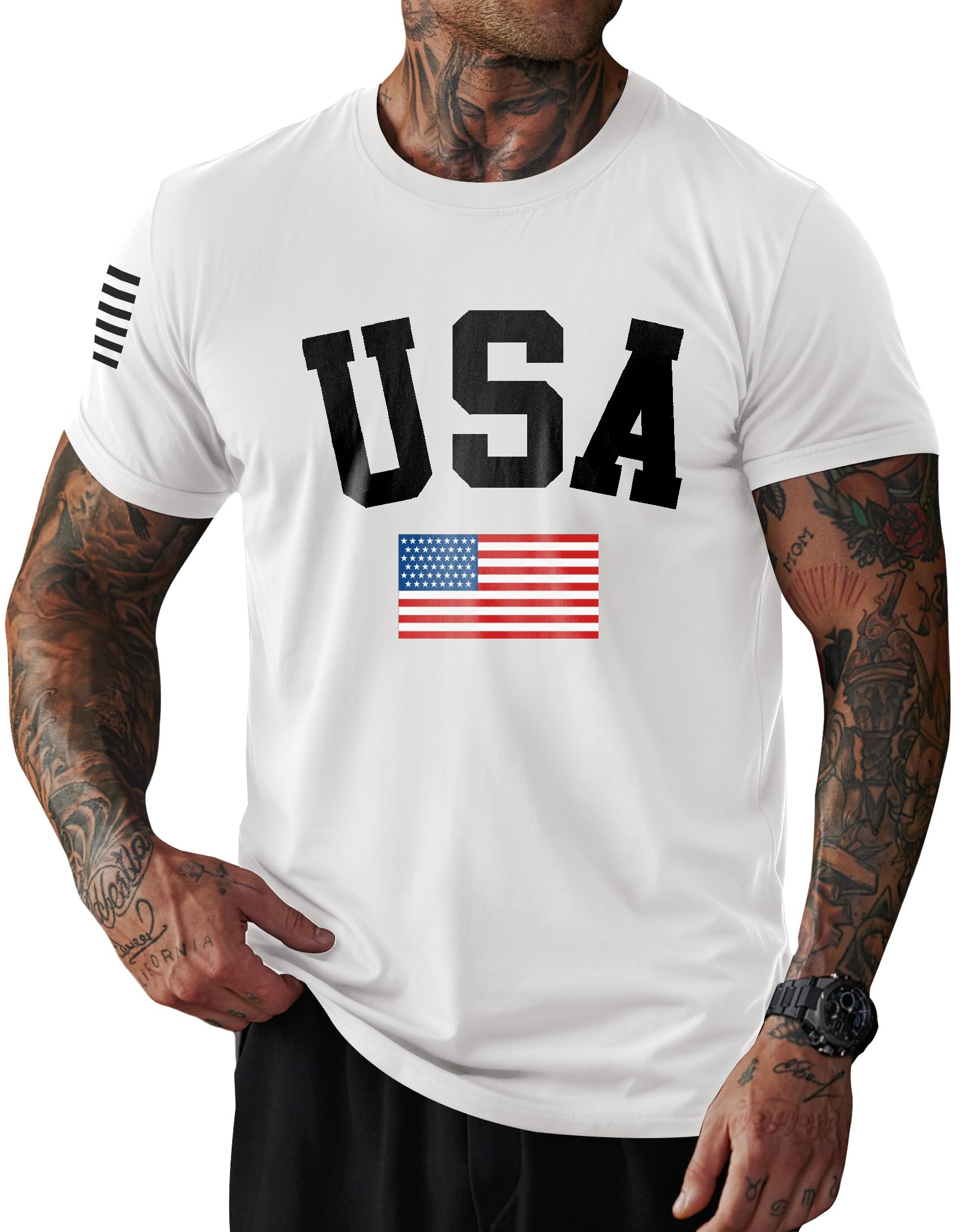Mainfini Men's 4th of July T-Shirt American Flag 1776 Short Sleeve Tshirt (S-3XL)
