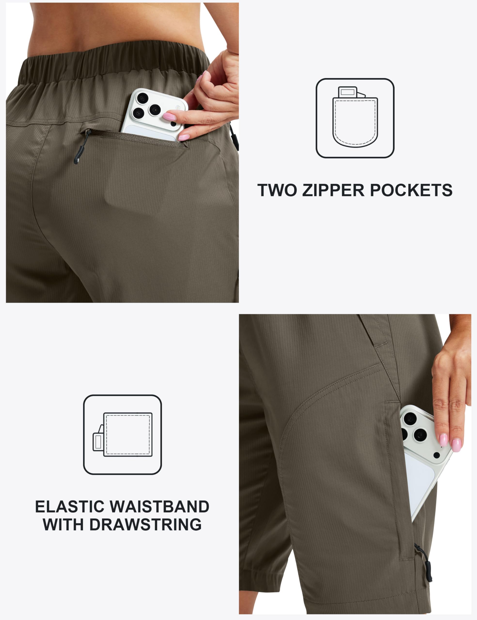 MoFiz Pantalones Cortos de Trekking Mujer Bermudas Secado Rápido 3/4 Pantalones de Senderismo Acampada Marcha Safari Deporte Shorts con 5 Bolsillos