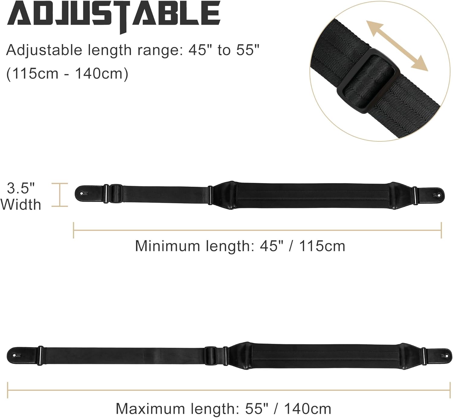 Wide Padded Guitar Strap Adjustable 45-55" for Electric Acoustic Bass, Comfortable Non Slip Strap with Locks Picks