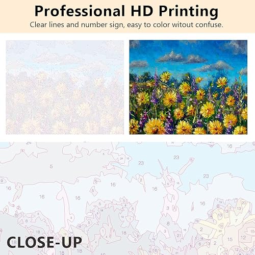 Miniatura 2 de TUMOVO Pintura de bricolaje por números, flores sin llama por números para adultos y niños, kits de pintura por números de paisaje para adultos