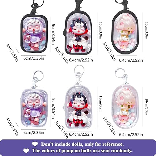 Miniatura 7 de Llavero transparente para muñecas de caja misteriosa, mini figuras, bolsa de muñeca de PVC con bola de pompón para coleccionables (negro, ovalado)