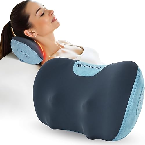 COMFIER Shiatsu Masajeador de cuello y espalda con calor, almohada masajeadora de cuello con tejido profundo 3D, inalámbrico y portátil, alivia la