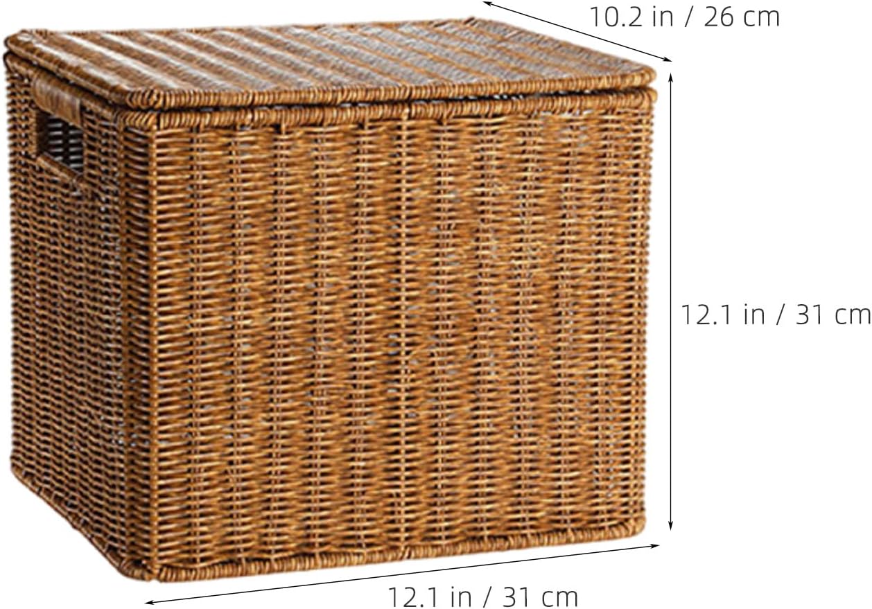 Faux Woven Storage Box, Light Brown Plastic Rectangular Laundry Bins, Decorative Storage Boxes for Bedroom, Laundry Room Natural 31x26CM/12.20x10.24Inches