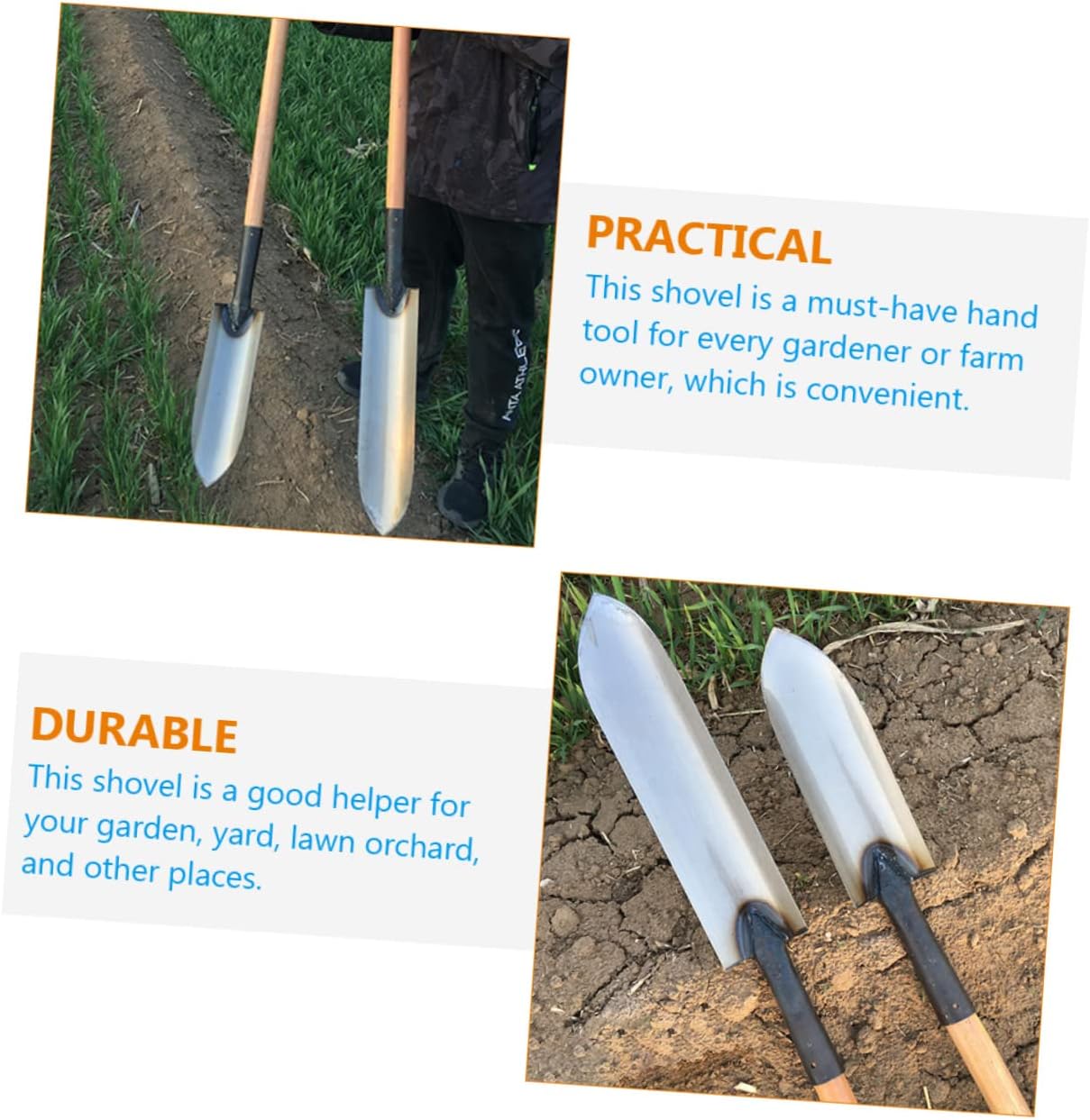 Kisangel 2pcs Gardening Tool Heavy Duty Shovel Portable Digging Tool for Soil Loosening Transplanting and Weeding