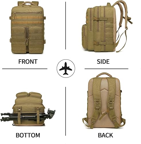 Miniatura 7 de Aodethon Mochila táctica militar de 45L Molle Army Assault Pack 3 Day Bug Out Bag Senderismo Treeking Mochila, Caqui