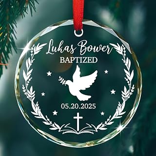 Baptized Glass Ornament Christmas, Personalized Baptism Ornament, Christening Xmas Ornaments Gift for Godson Goddaughter from Godparents, Custom Name/Date Christening Decor, Baby Baptism Ornaments