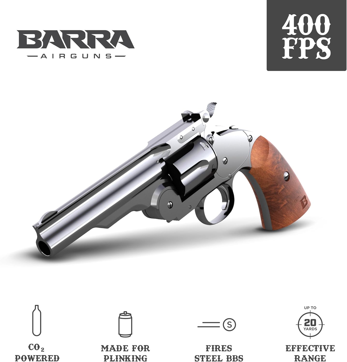 Barra Schofield No. 3 CO2 BB Revolver | Authentic 1875 Replica BB Pistol | 5" Barrel, Full Metal Frame, Realistic 6-Shot Cylinder, 400 FPS