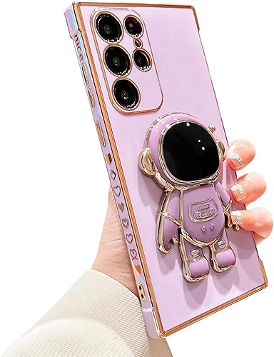 Funda de teléfono para Samsung Galaxy S23 Ultra de 6.8 pulgadas, cubierta de lujo con soporte de astronauta con bonito diseño de corazón de amor,
