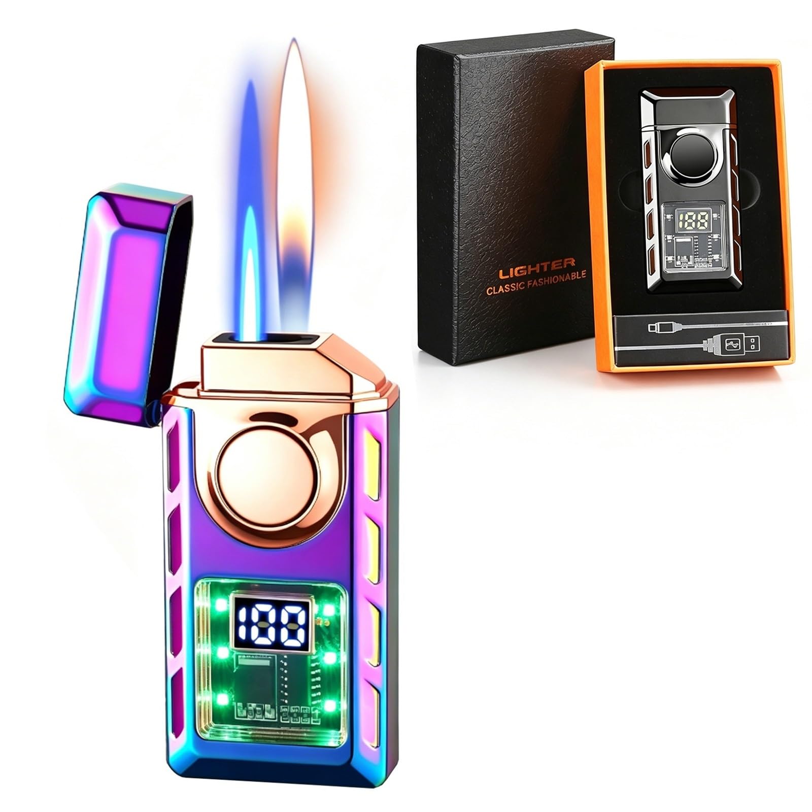 Encendedor de butano de doble llama ajustable resistente al viento unisex