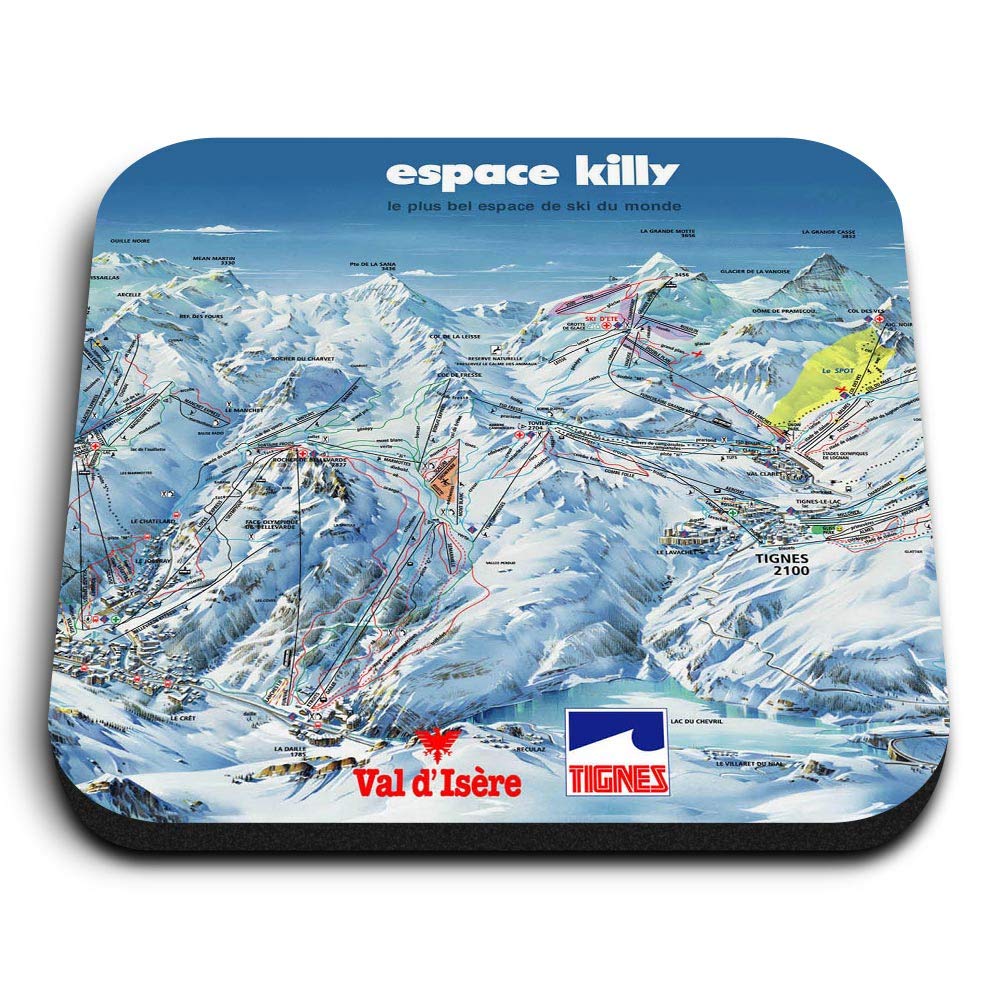 Destination Vinyl Ltd Multicolor 1 X Square Mdf Fridge Magnet - Tignes Piste Map France Snowboarding 8435