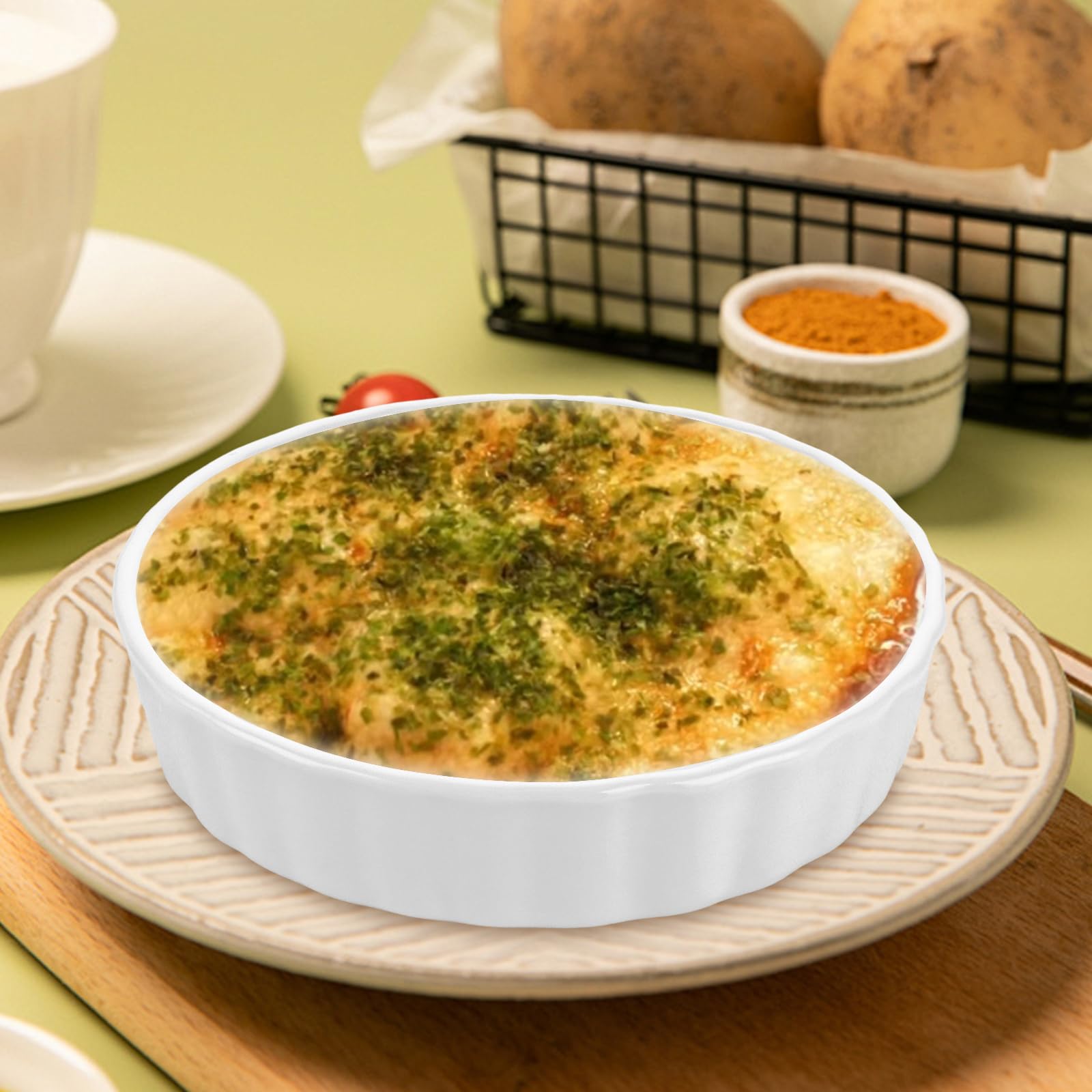 APACALI 6 PCS Moules à Tarte en Porcelaine, 120ml Ramequin Moule à Soufflé Crème Brulée, Ramequin Creme Brulee pour Muffin, Gâteau, Dessert, Sauce