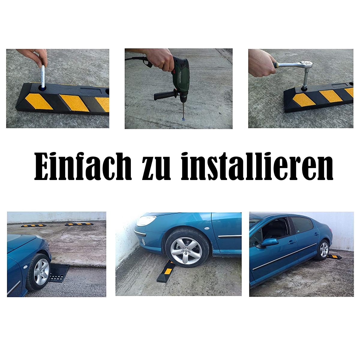 GYMAX Topes de Aparcamiento de Alta Resistencia, Tope Rueda de Goma con 8 Bandas Reflectantes Amarillas para Estacionar y Parkings, Protector de Paredes de Garaje, 183 x 15 x 10 cm