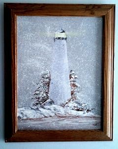 paintings by Nana - Snow - Lighthouse in The Snow - Framed - Acrylic Fine Art