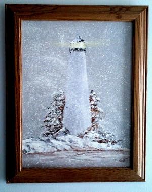 paintings by Nana - Snow - Lighthouse in The Snow - Framed - Acrylic Fine Art