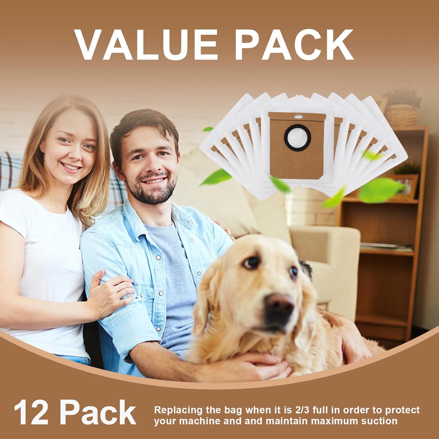 12 Pack Vacuum Bags Replacement for eufy L50 SES, L60 SES Self-Empty Station, Replacement Vacuum Bag for Conga Home 1000,8090 Ultra,9090AI, Haier H9 Plus Vacuum Cleaner