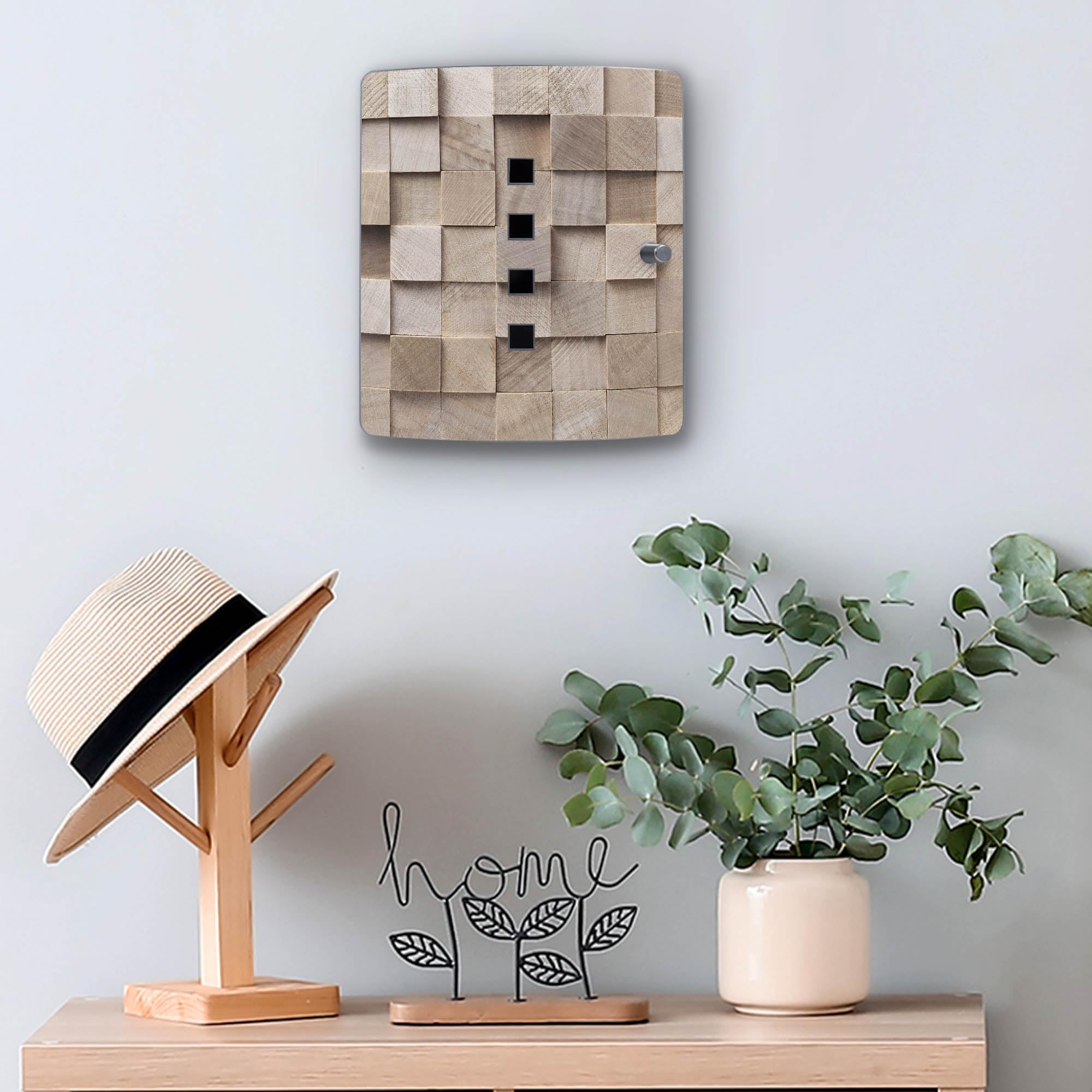banjado Design Schlüsselkasten aus Edelstahl für 10 Schlüssel - Schlüsselschrank zur Schlüssel Aufbewahrung 24 x 21,5 x 7cm groß mit praktischem Magnetverschluss - Motiv Bauklötze Relief