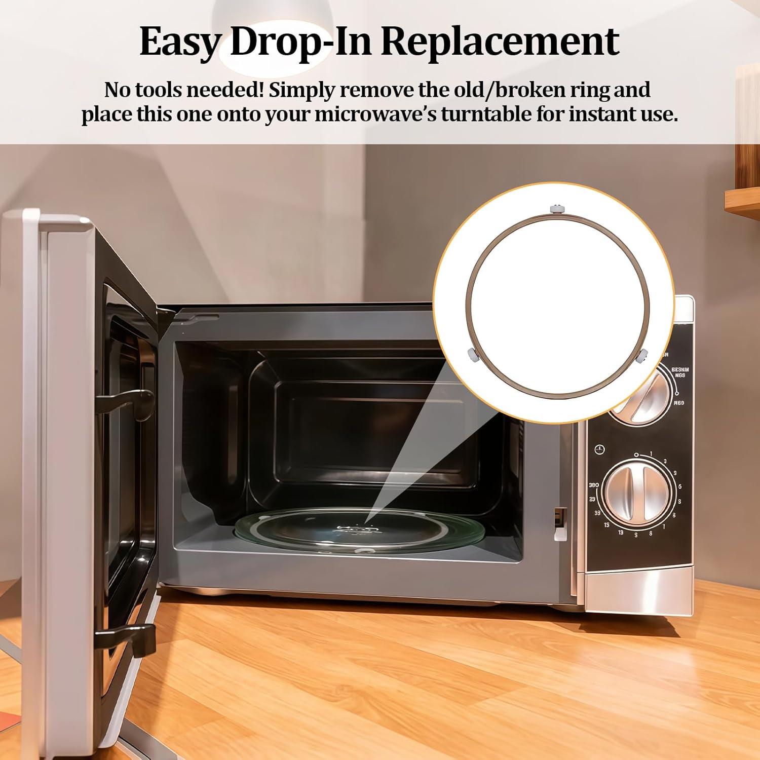 Microwave Turntable Ring Replacement 8.7-Inch Microwave Oven Spinner Replacement Parts with 3 Smooth Rollers Universal Fit for Most Microwaves