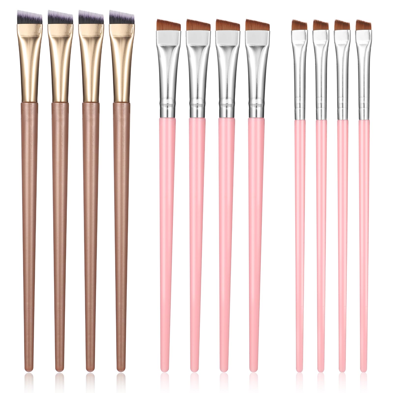12Pcs Eyebrow Tint Brush Fine Angled Eyeliner Brush Set Eye Brow Tilt Brushes Applicator for Eyeshadow Eye Makeup Brushes, Pink Gold