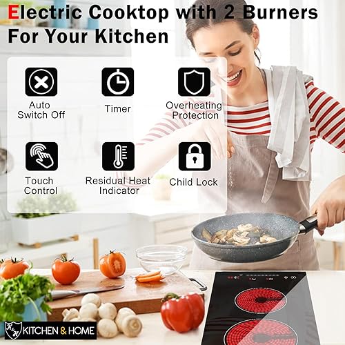 Miniatura 6 de K&H 2 dos quemadores duales de 12 pulgadas incorporada estufa eléctrica superior radiante de cerámica para estufa con control deslizante de 240 V