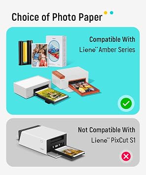 Liene Amber M100/M200 4x6'' Photo Printer Paper & Cartridge, 1 Cartridge Refill & 40 Photo Papers- 40 Pack Only for DHP512/DHP513