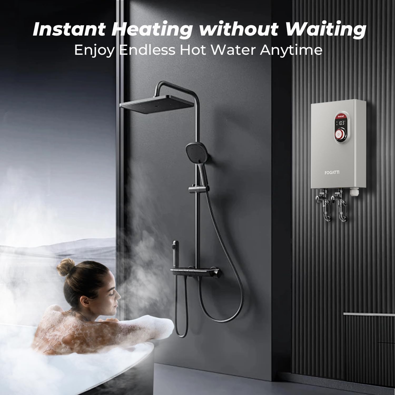 FOGATTI 14kW Tankless Water Heater Electric, 240 Volt On Demand Instant Hot Water Heater, ETL Certified, Up to 3.3 GPM for 1-2 Point of Use
