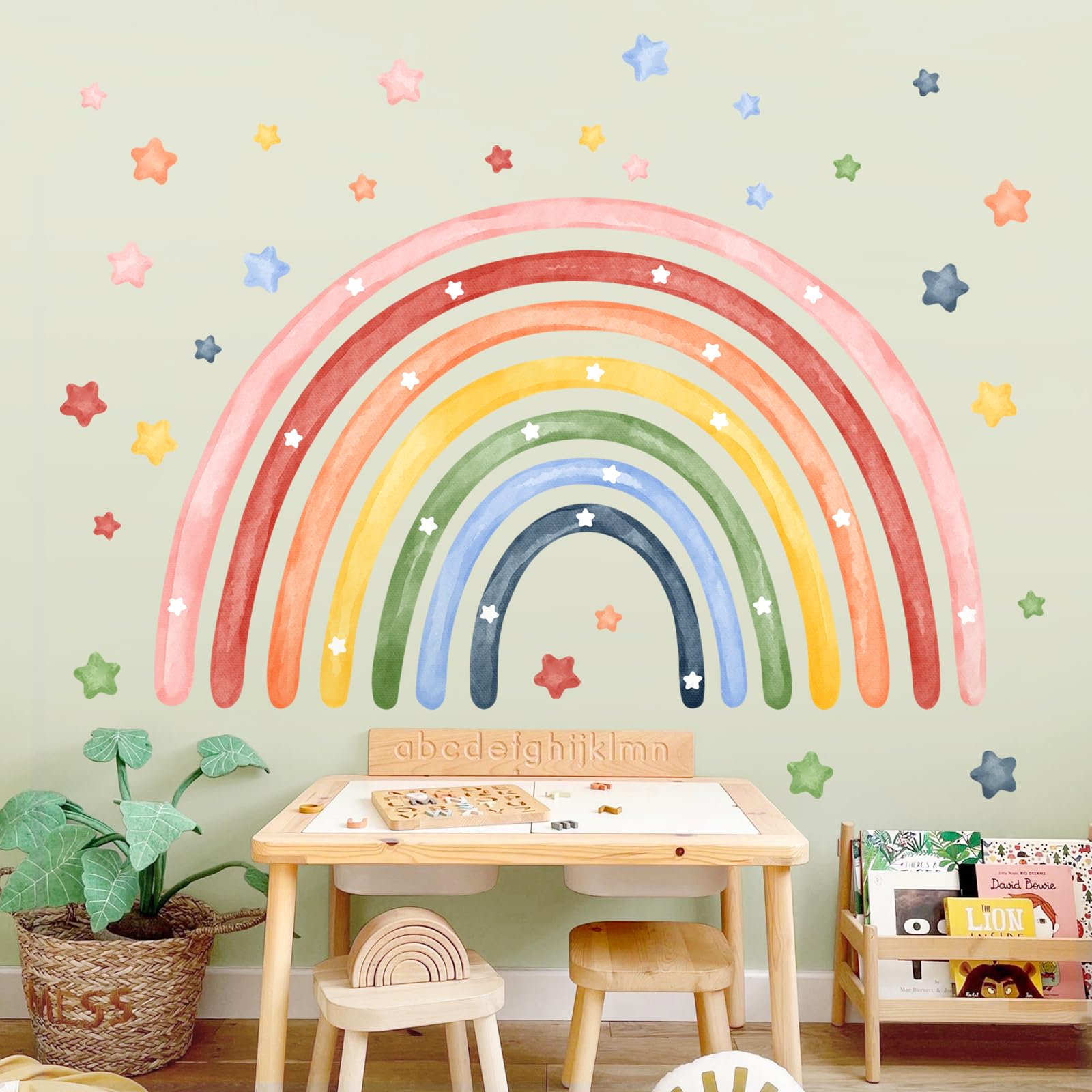 Tanlaby 56"x43" Large Rainbow Wall Stickers Watercolor Stars Wall Decals Peel and Stick Colorful Art Decor for Baby Nursery Girls Bedroom Kids Playroom Daycare Classroom 143 x 110 cm - Image 2