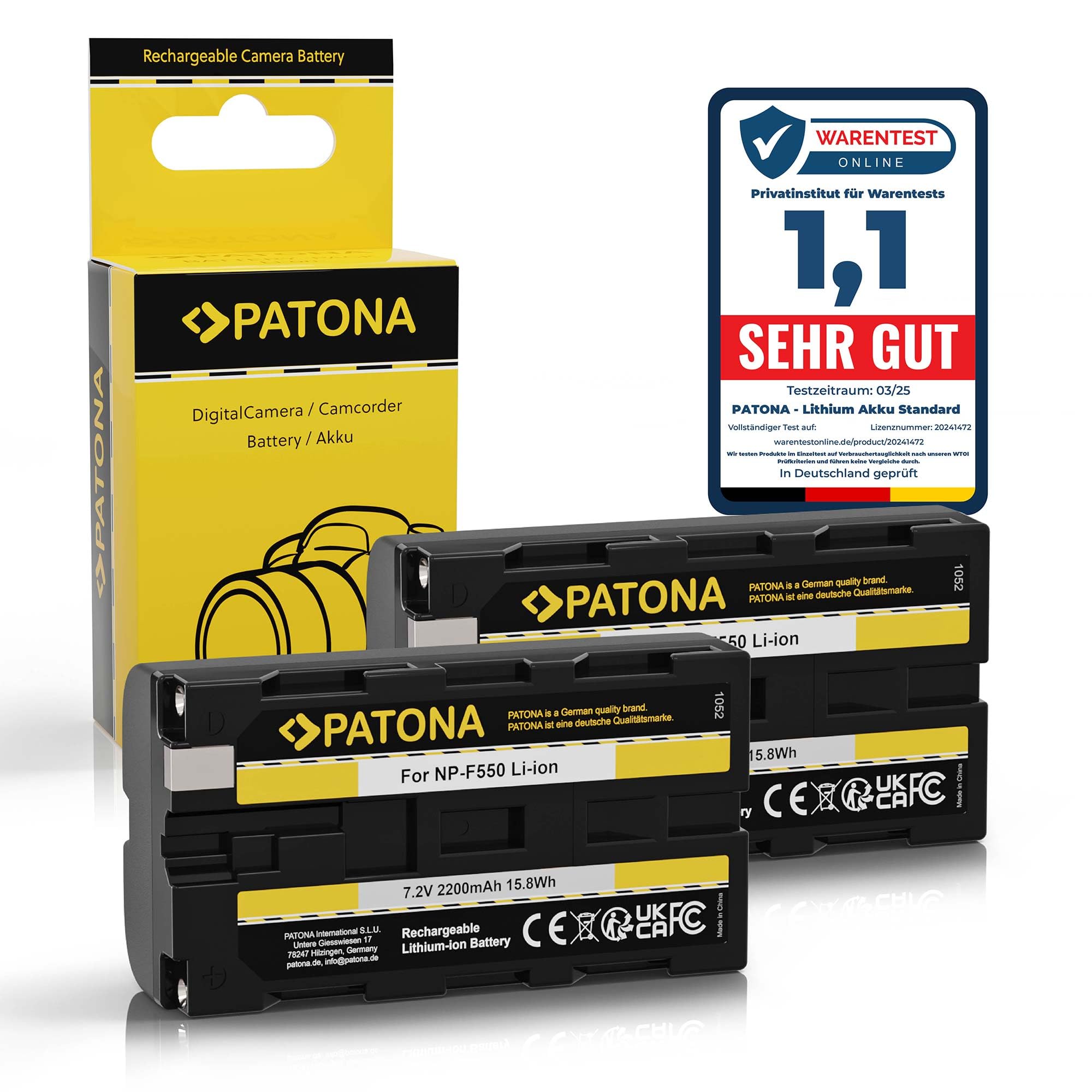 PATONA 2x NP-F550 Batteria 2200mAh compatibile con videocamere Sony, indicatori LED, illuminazione, luce video, monitor, fotocamera, Battery NP-F750 NP-F950 NP-F970 NPF550 NP F550