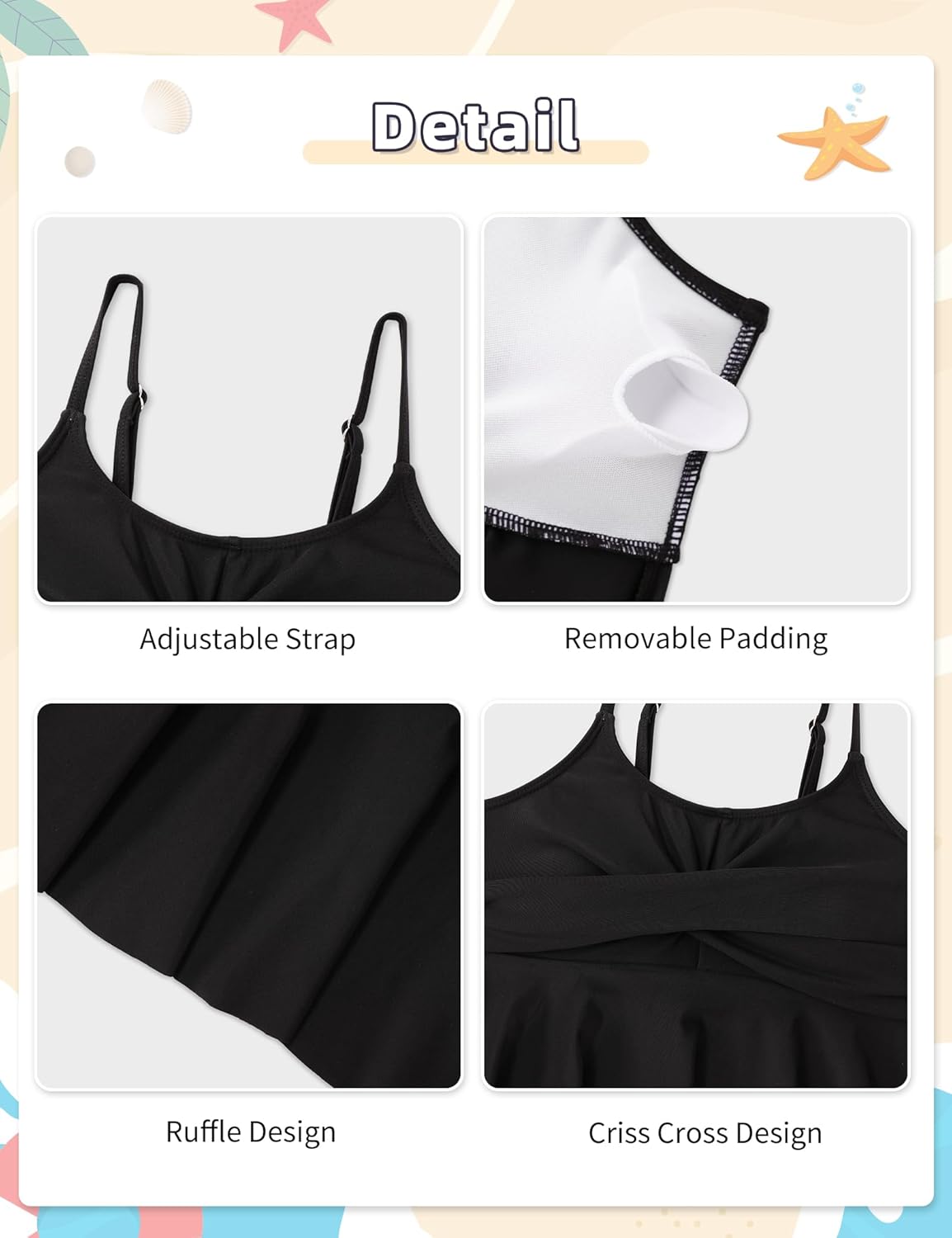 Girls Swimsuit 2 Piece Criss Cross Tankini Sets Ruffle Bathing Suit with Adjustable Strap Girls' Swimwear 6-14Y - Image 6