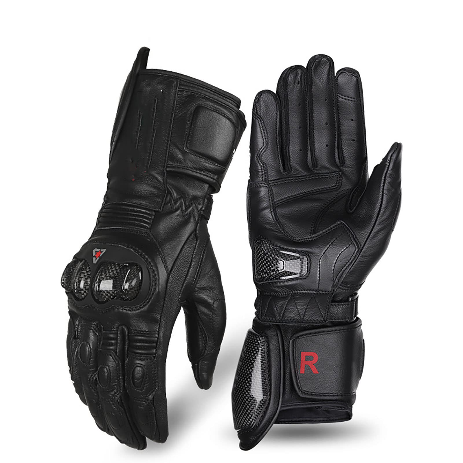 7HAHA3 Motorcycle Touch Screen Gloves Carbon Fiber and Leather Gauntlets Windproof Anti-Fall for Snowmobile Skiing