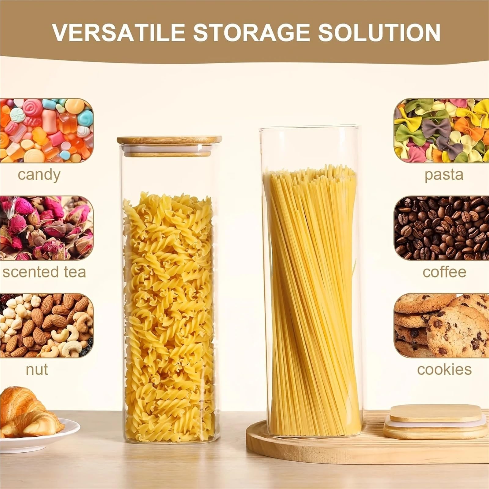Vorratsdosen Mit Deckel FüR Spaghetti Vorratsbehälter, quadratisch, Holzdeckel, for Küche, Speisekammer, Lebensmittel, Party, Honig