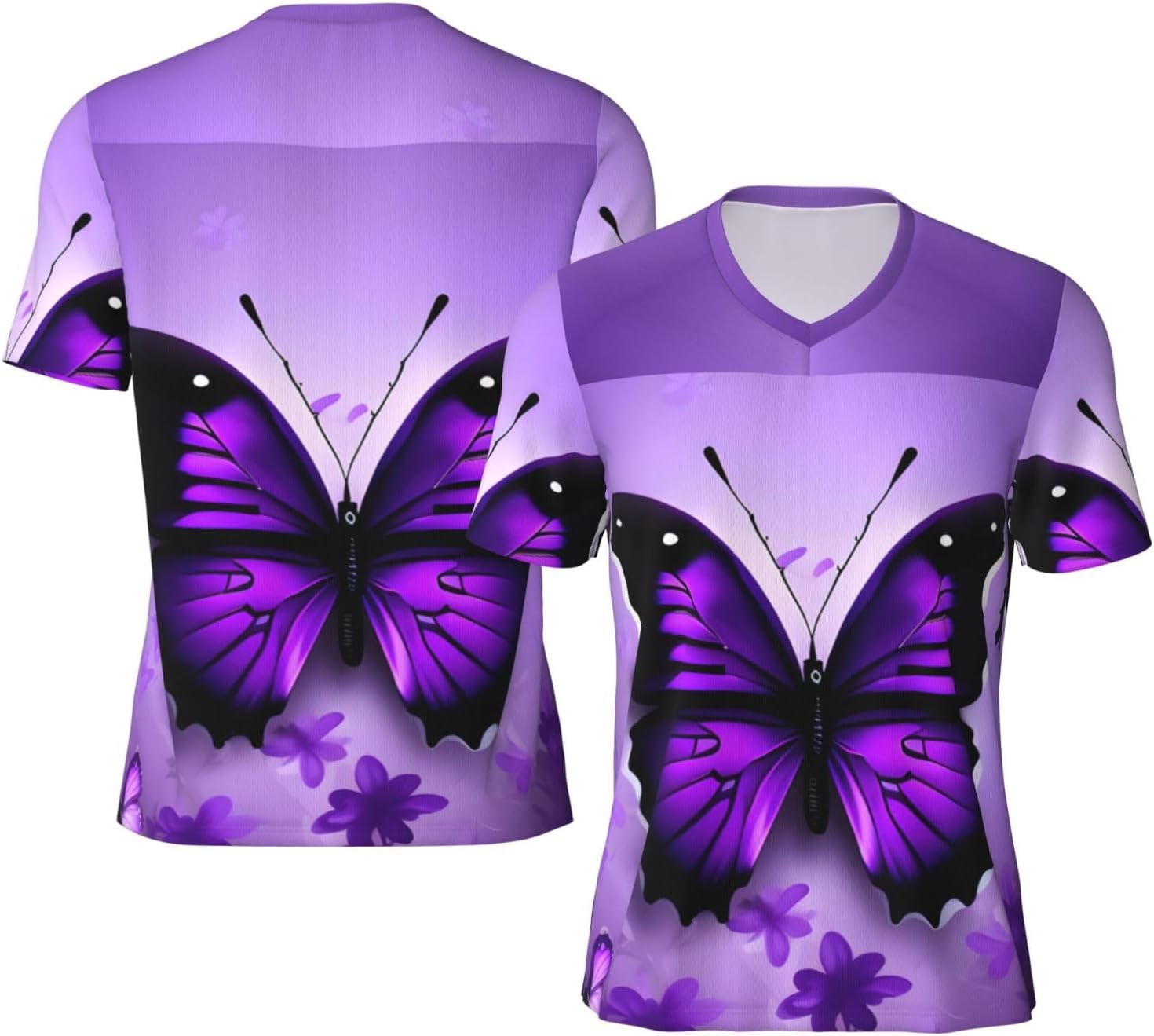 Lovely Purple Butterflys Rugby Football Jersey for Men, Comfortable V-Neck Loose Fit Top for Team Sports Athletics