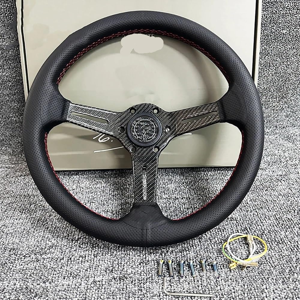 Volante da Corsa Universale,Volante Sportivo Volante da corsa sgancio rapido 14 pollici in fibra di carbonio con supporto poco profondo concavo